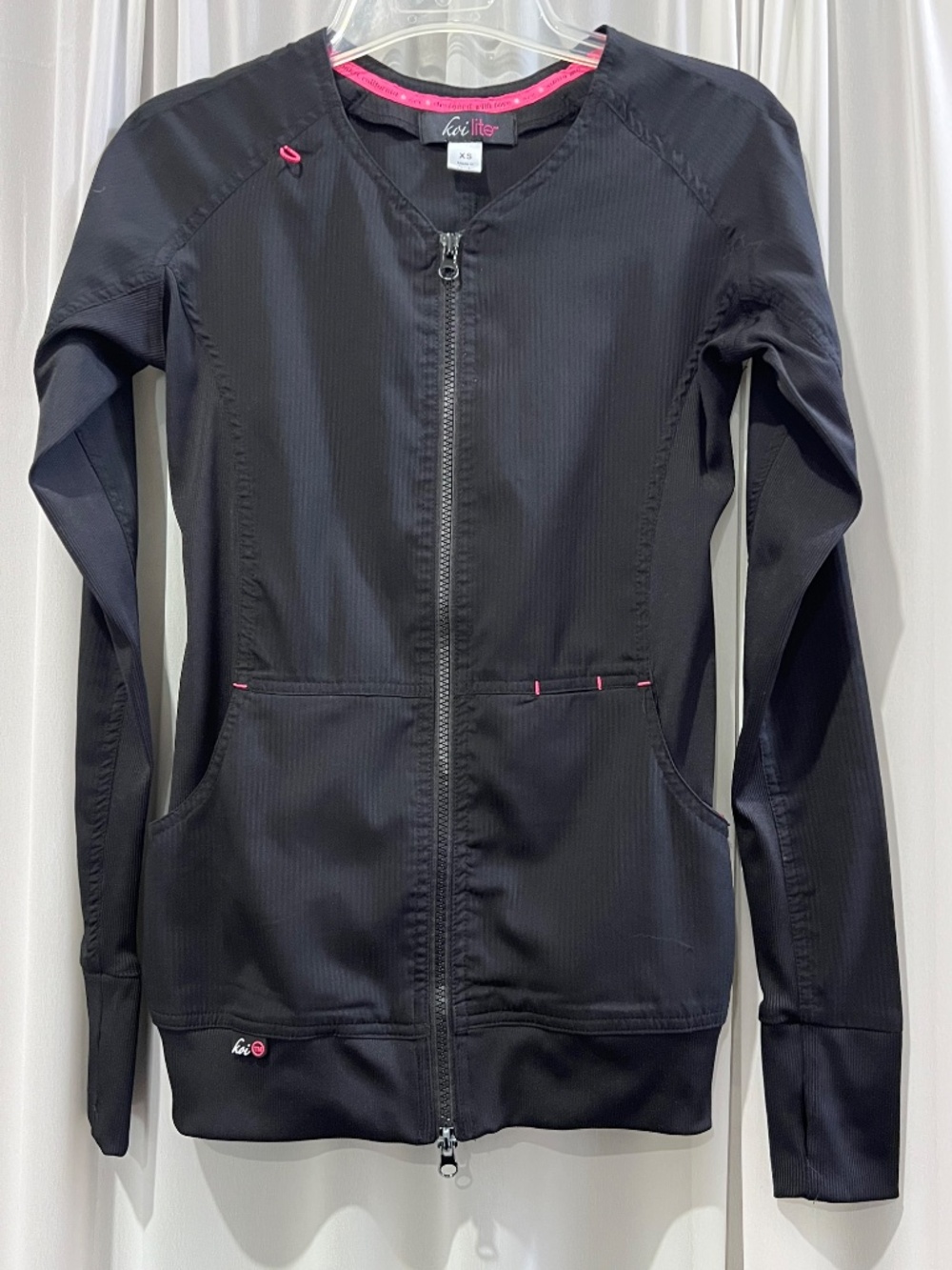 Clarity Double Zip Front Black Scrub Jacket Medical Nurse Women Comfy XS Scrubs
